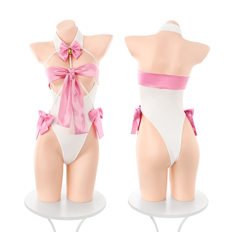 Cat cosplay satin bow open crotch bodysuit, photo 9