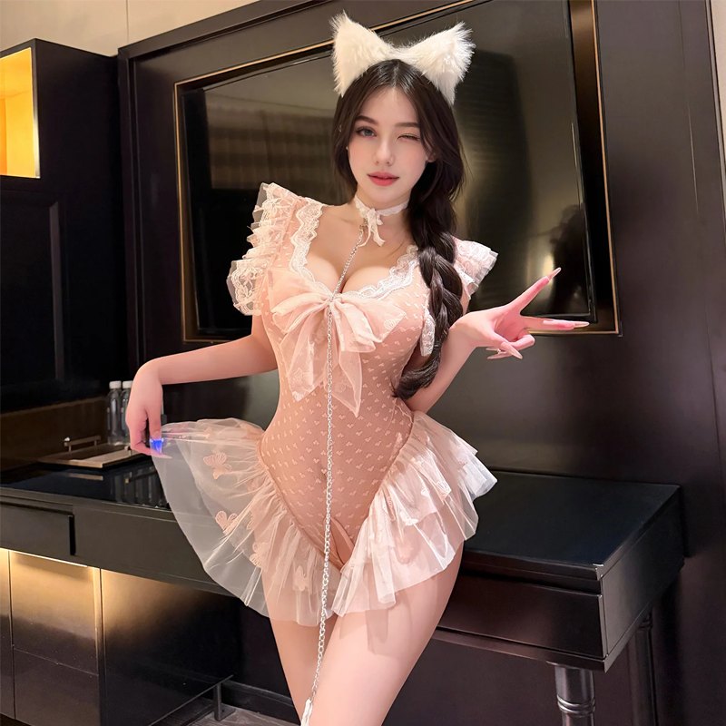 Cat ears open crotch mesh bodysuit, photo 1