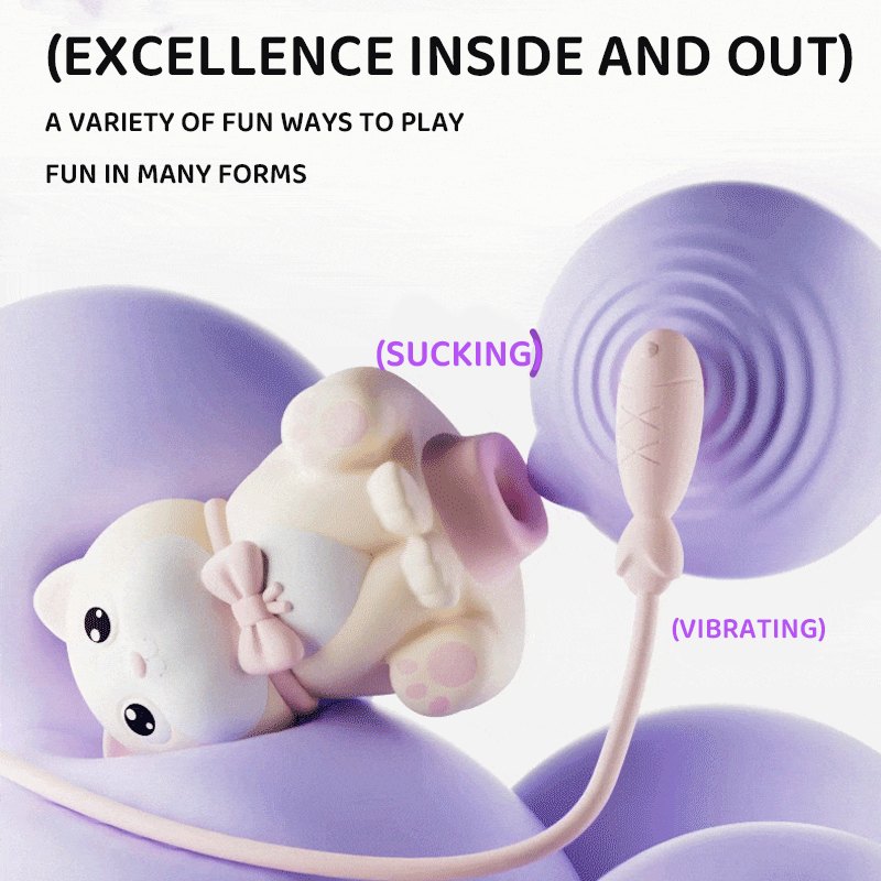Pink and cream cat-shaped suction and G-spot vibrator, photo 2