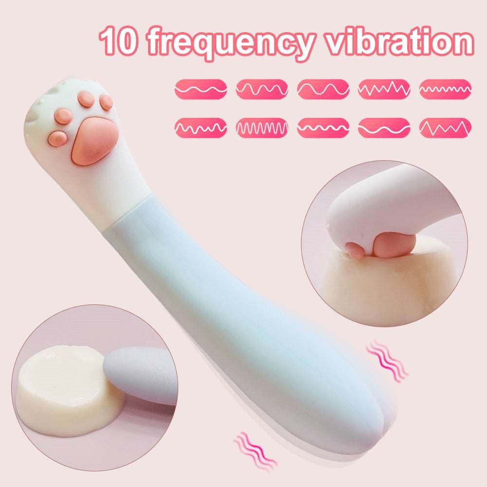 White and pink cat paw silicone g-spot vibrator, photo 2