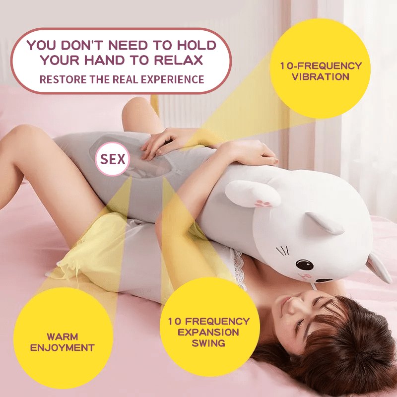 White and gray cat plush thrusting pillow, photo 2