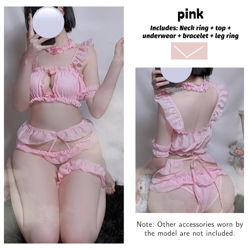 Purple with Socks catwoman ruffle heart bikini costume set