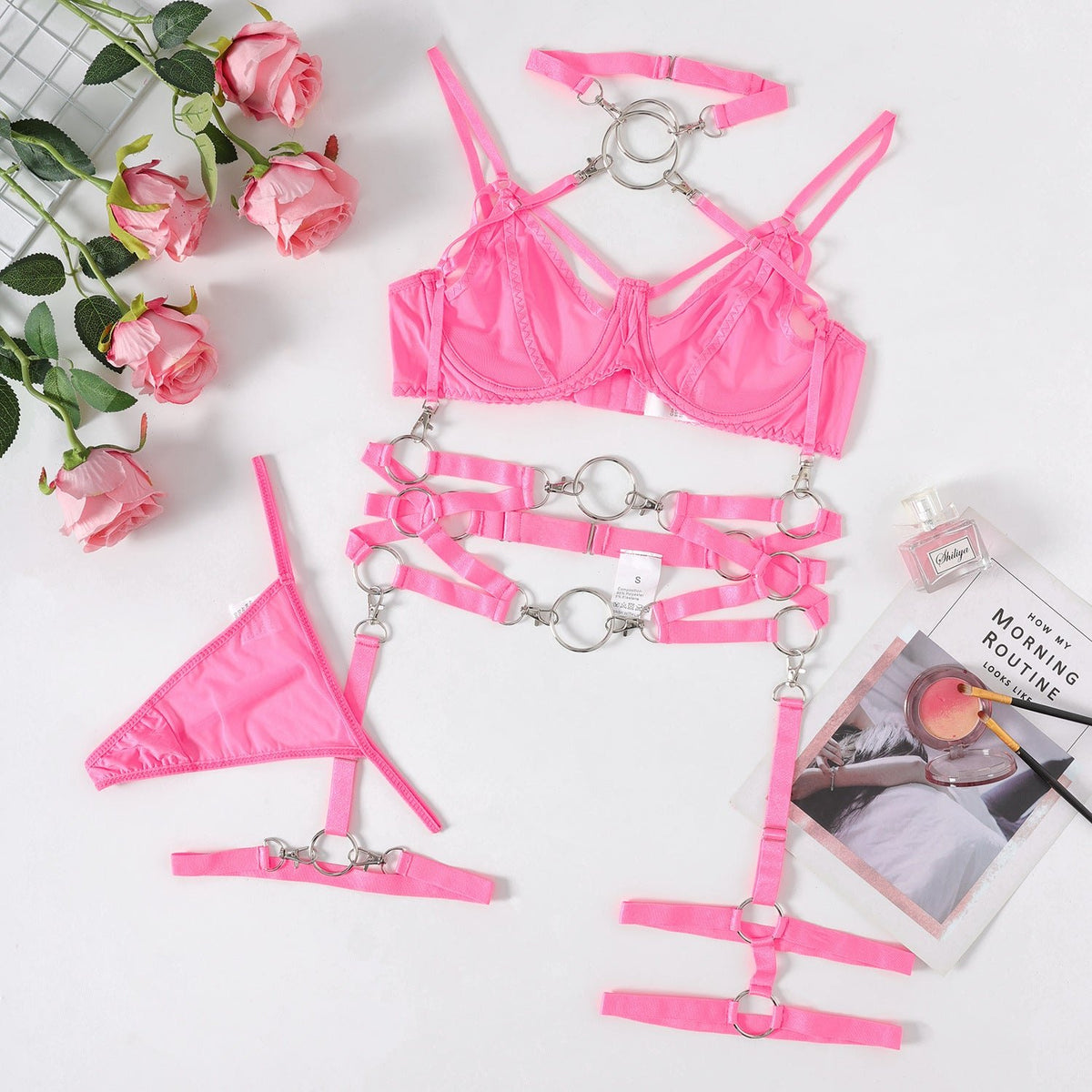 Chain bondage mesh halter bra set, photo 6