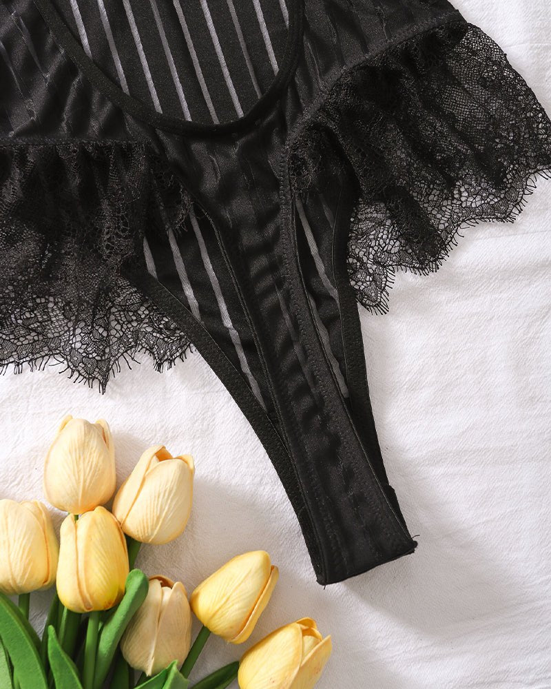 Chain feather eyelash lace bodysuit, photo 10