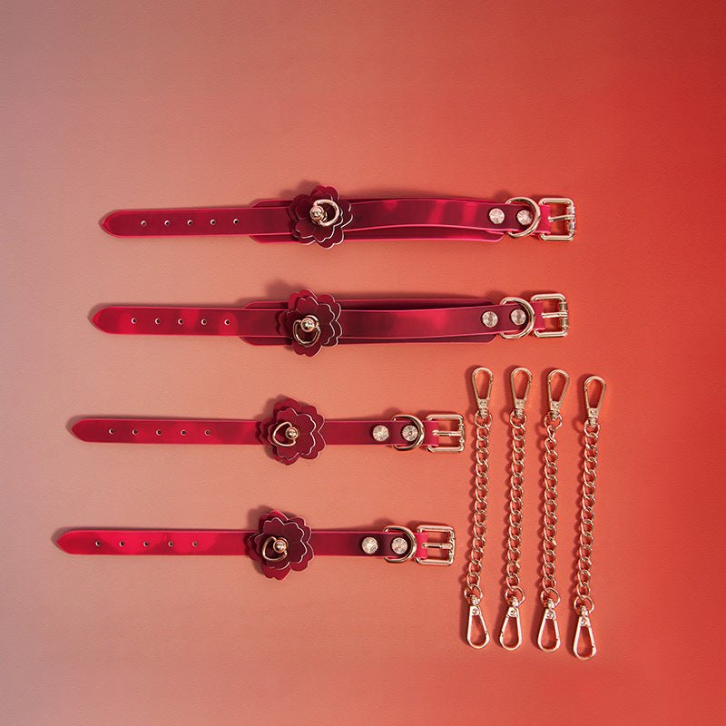 Pink cherry blossom bondage cuffs with chain, photo 4
