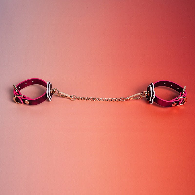 Pink cherry blossom bondage cuffs with chain, photo 5