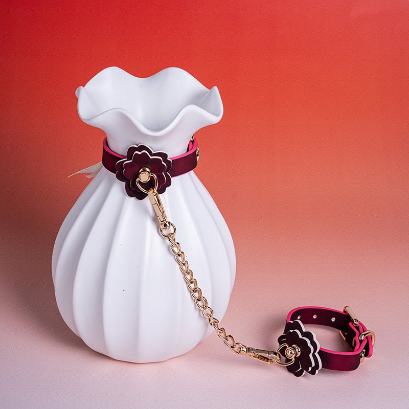 Pink cherry blossom bondage cuffs with chain, photo 8