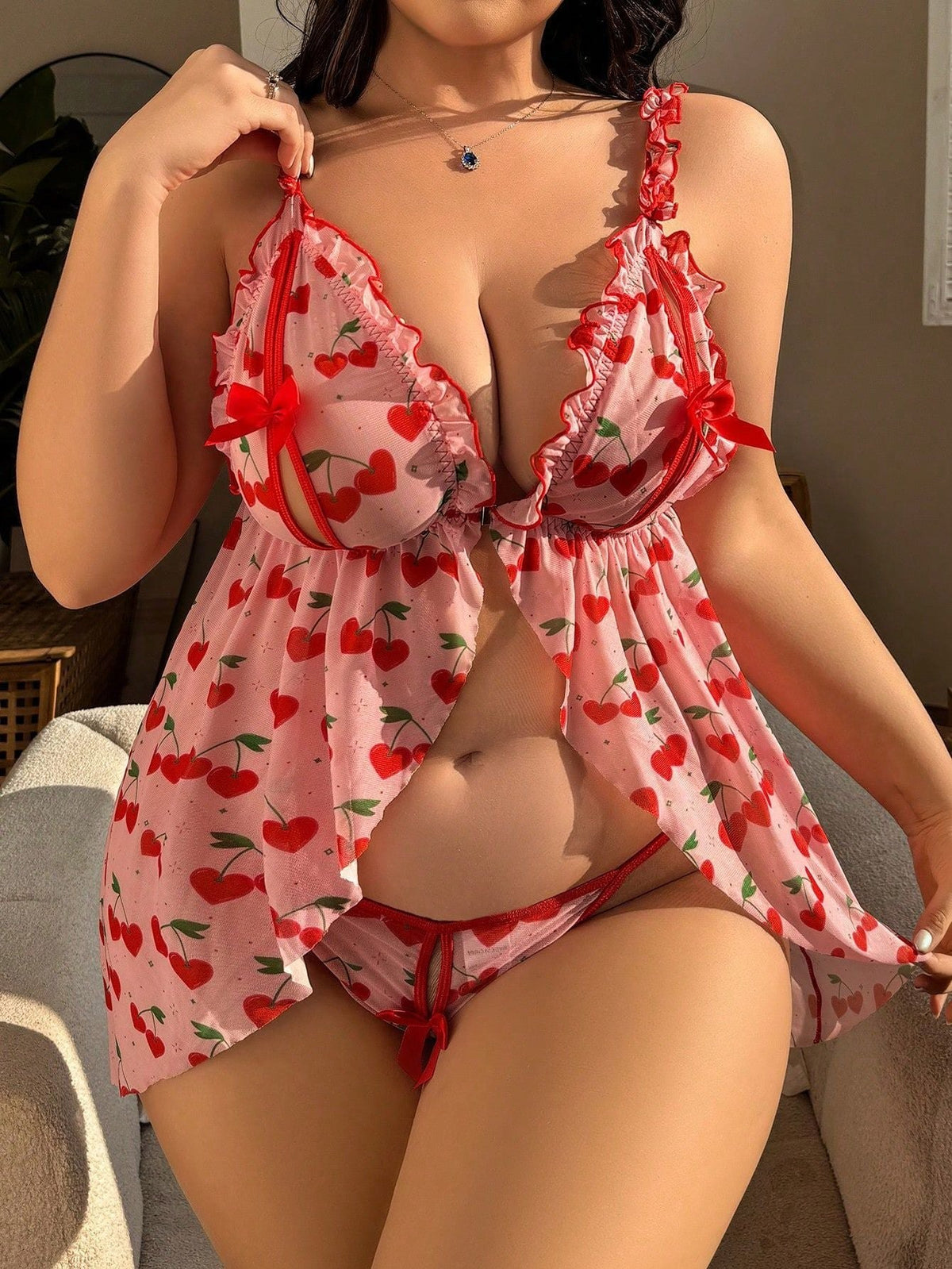 Cherry print plus size slip dress, photo 3