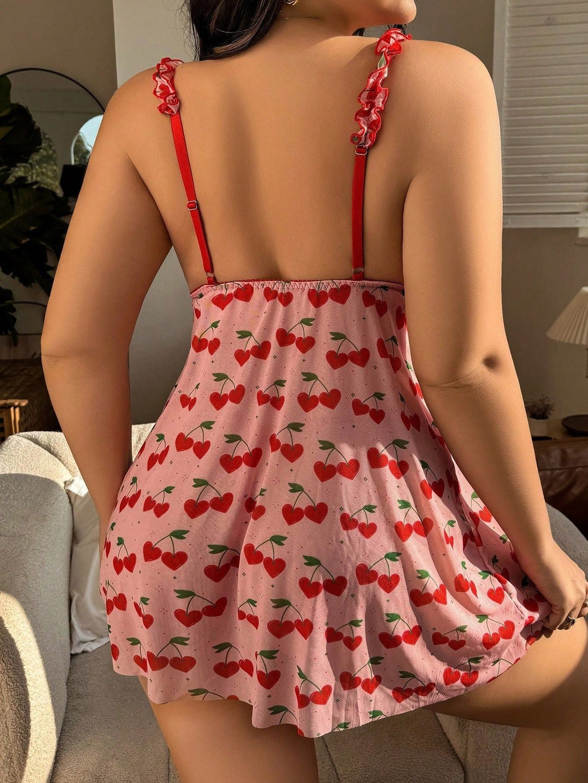 Cherry print plus size slip dress, photo 6