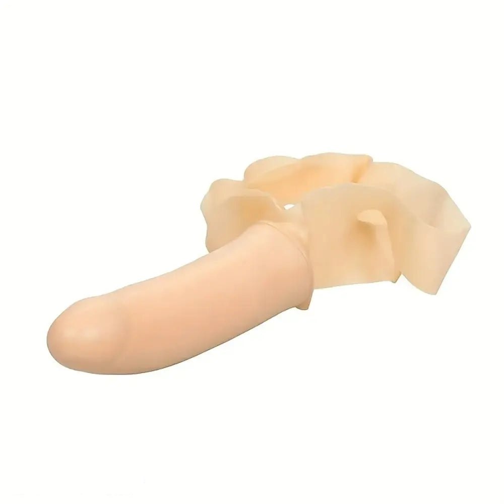 Flesh chin harness strap-on dildo