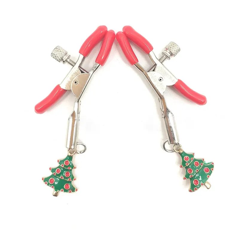 Metal nipple clamps with Christmas tree charms, photo 1