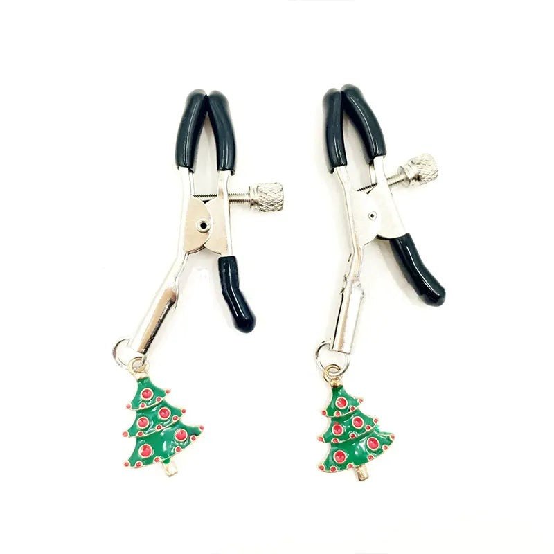 Metal nipple clamps with Christmas tree charms, photo 2
