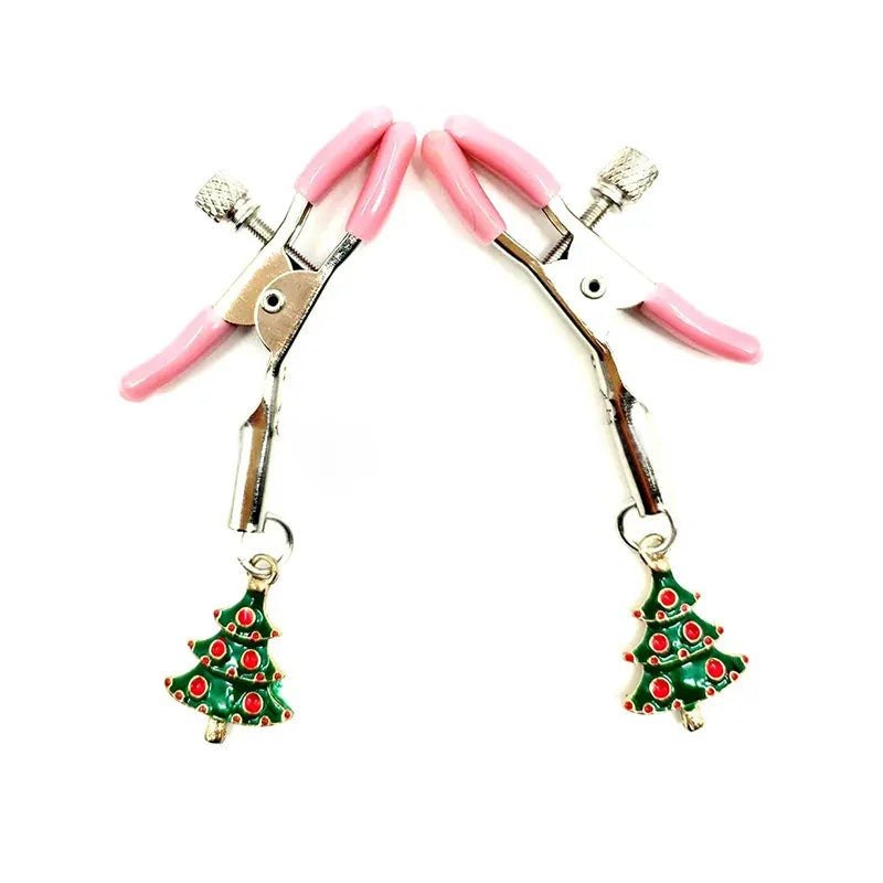 Metal nipple clamps with Christmas tree charms, photo 3