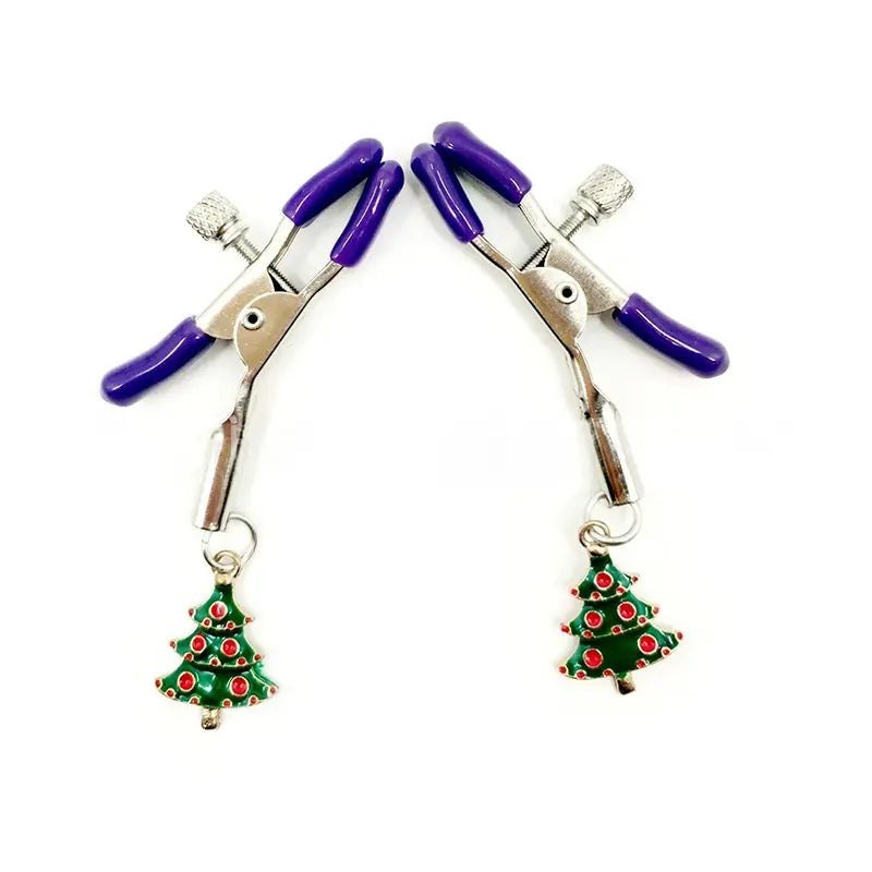 Metal nipple clamps with Christmas tree charms, photo 4