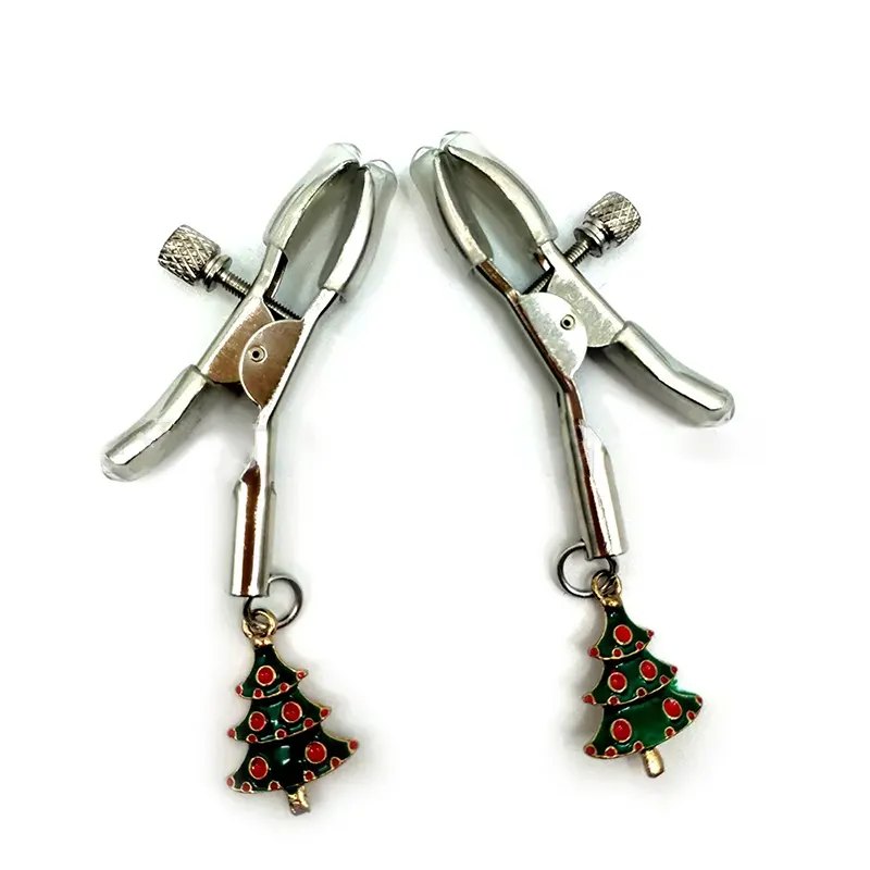 Metal nipple clamps with Christmas tree charms, photo 5