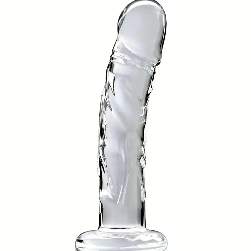 Clear glass dildo with disc base, photo 1