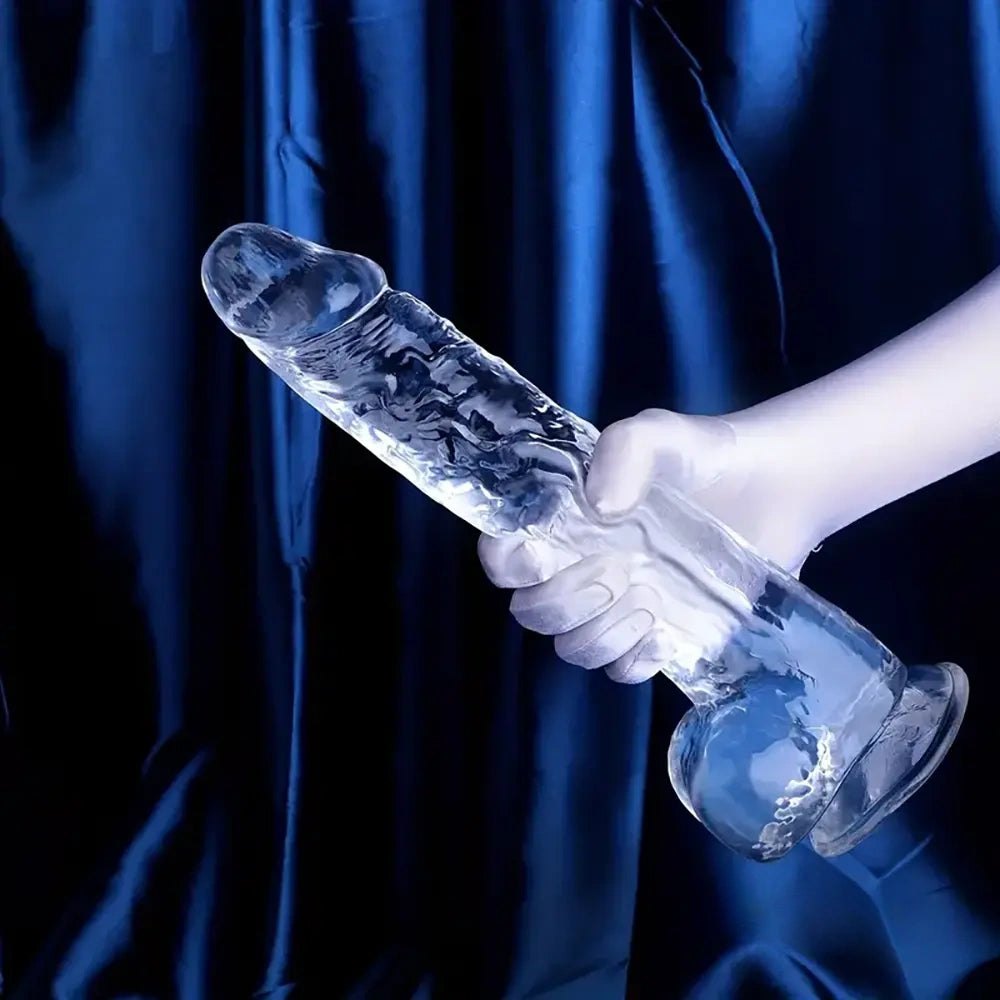 Clear transparent realistic dildo with vein texture, photo 1