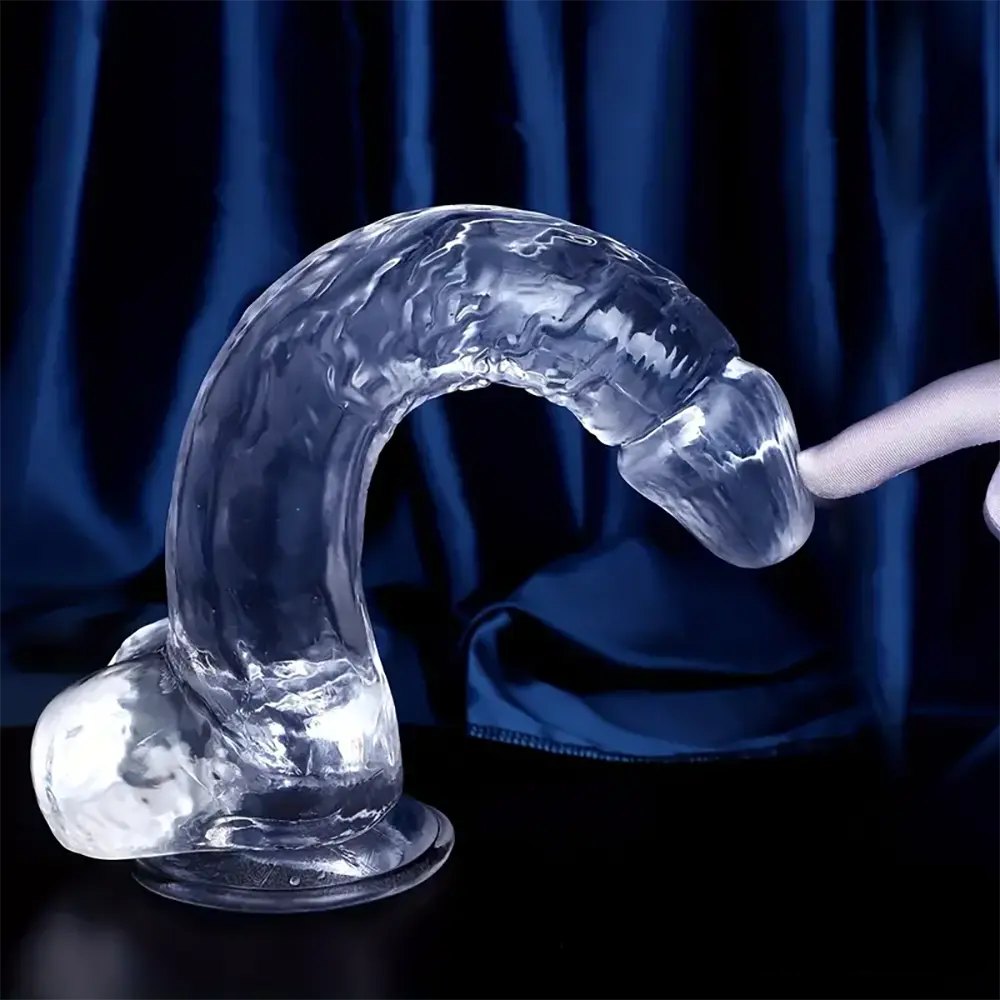 Clear transparent realistic dildo with vein texture, photo 4