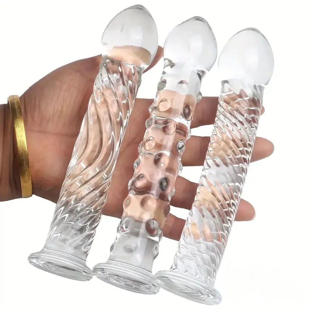Clear glass ribbed dildo, photo 1