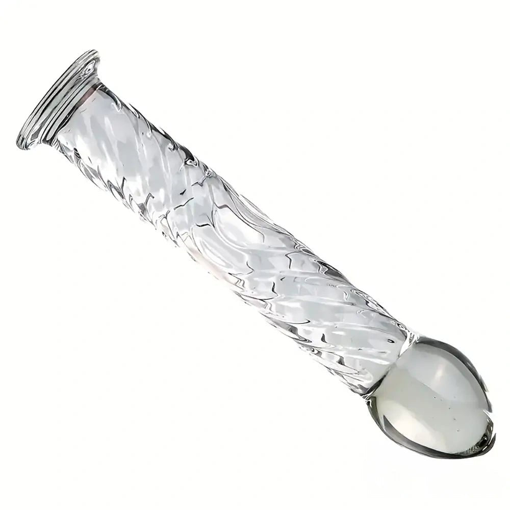 Clear glass ribbed dildo, photo 10