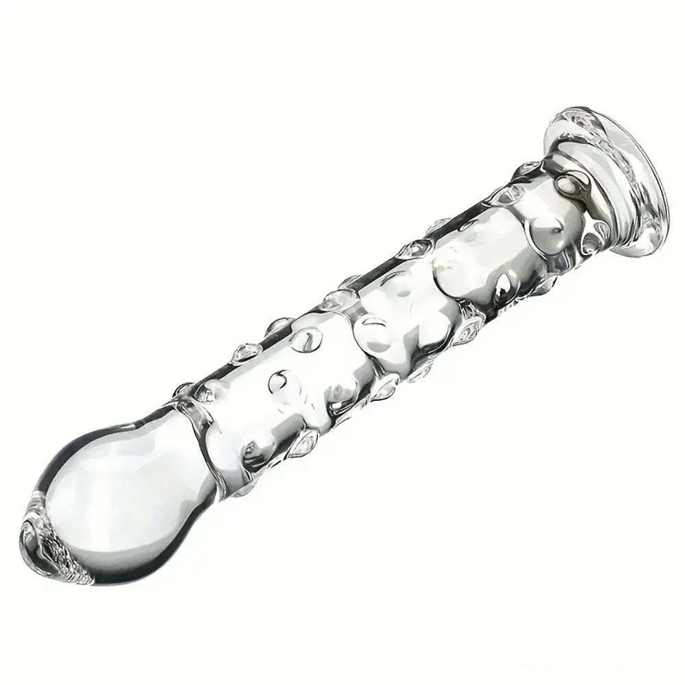 Clear glass ribbed dildo, photo 11