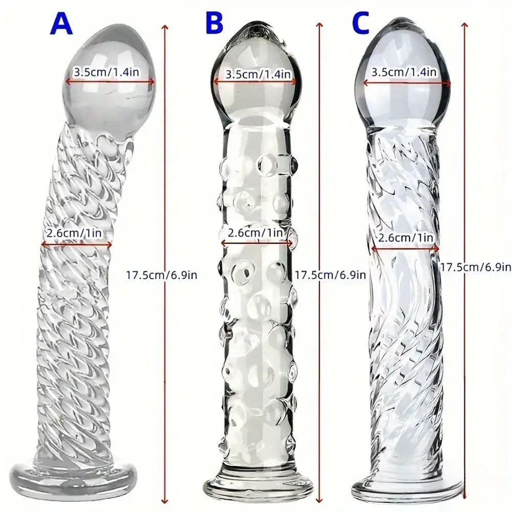 Clear glass ribbed dildo, photo 13