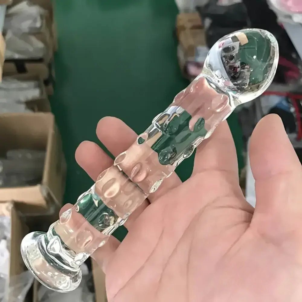 Clear glass ribbed dildo, photo 2