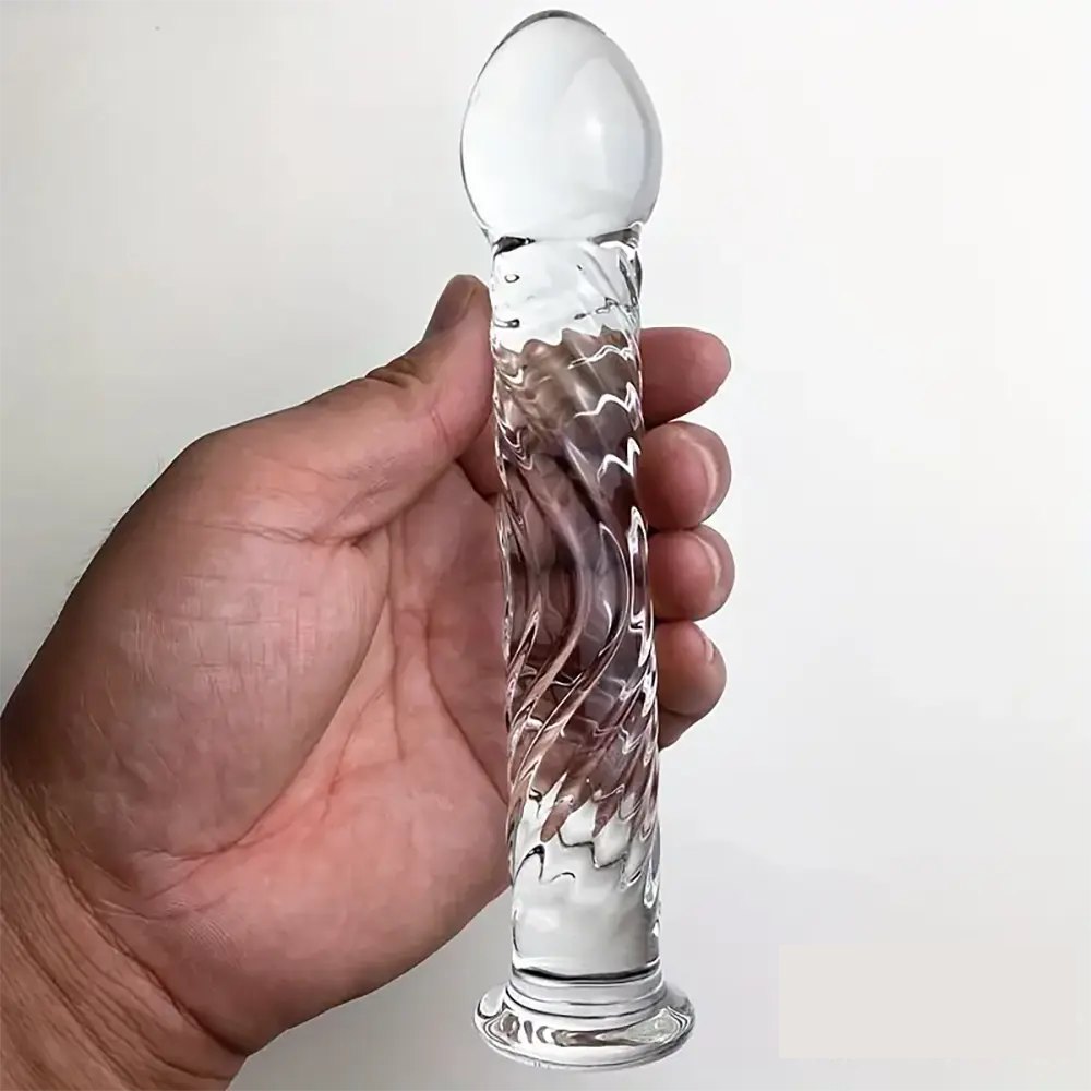 Clear glass ribbed dildo, photo 5