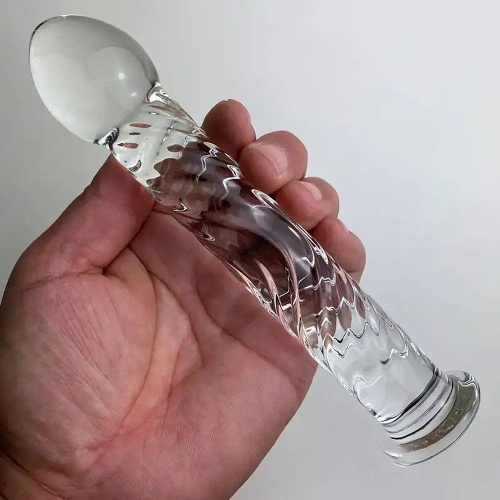 Clear glass ribbed dildo, photo 7
