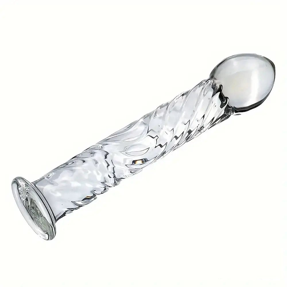 Clear glass ribbed dildo, photo 8