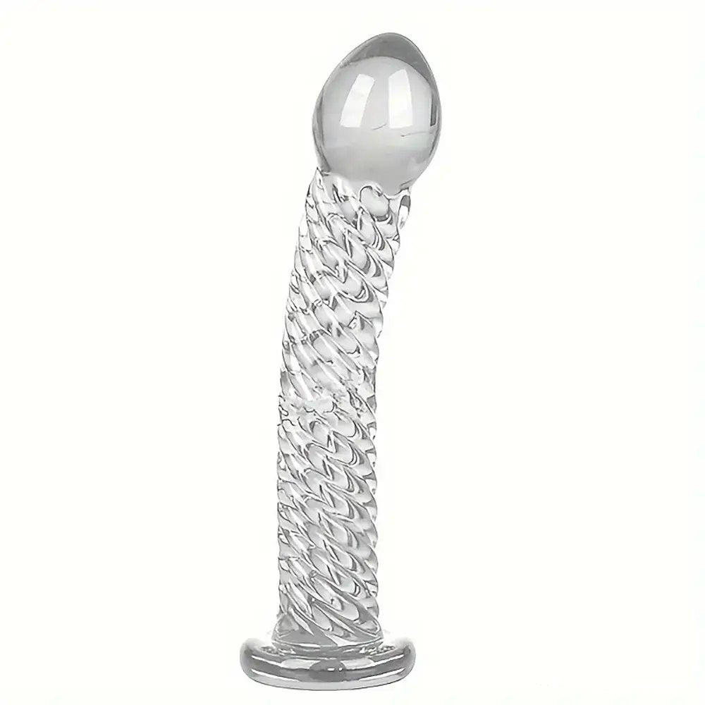 Clear glass ribbed dildo, photo 9