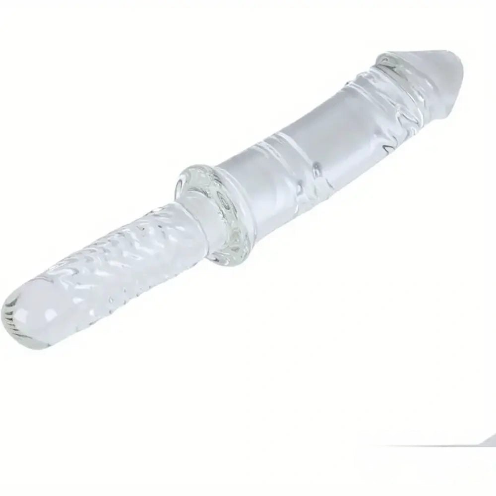 Clear glass dildo with ribbed end, photo 1