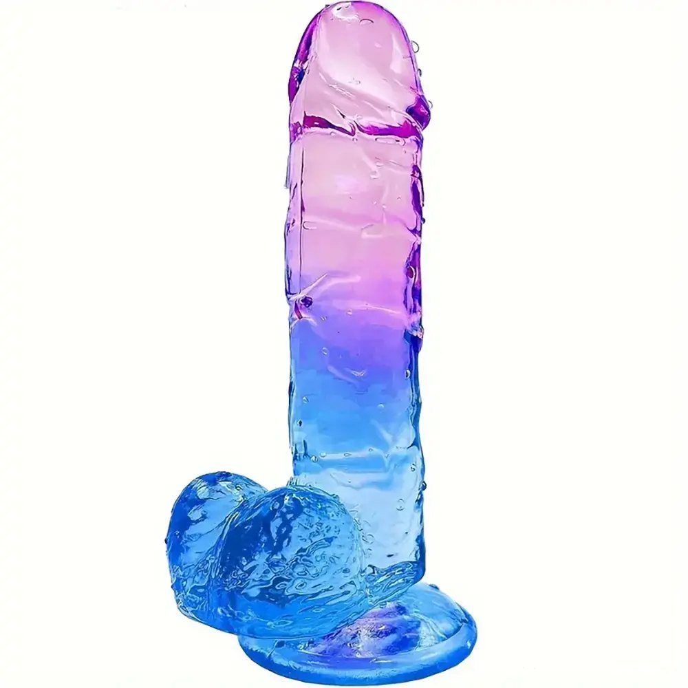 Purple to blue gradient clear TPE realistic dildo, photo 1