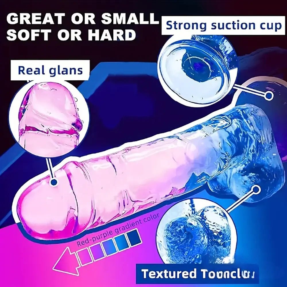 Purple to blue gradient clear TPE realistic dildo, photo 2