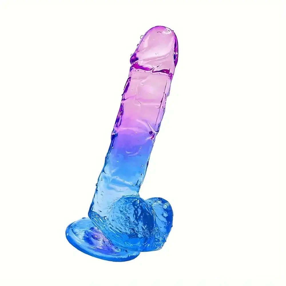 Purple to blue gradient clear TPE realistic dildo, photo 3