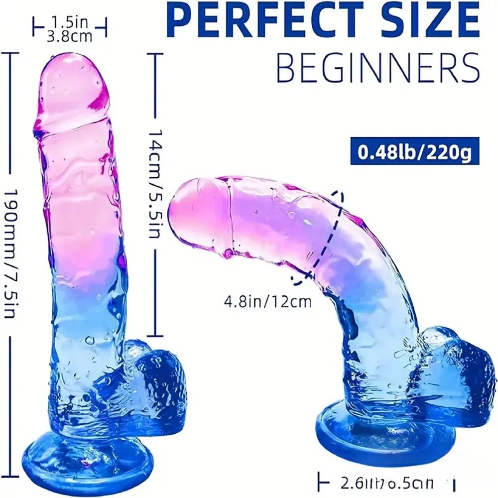 Purple to blue gradient clear TPE realistic dildo, photo 5
