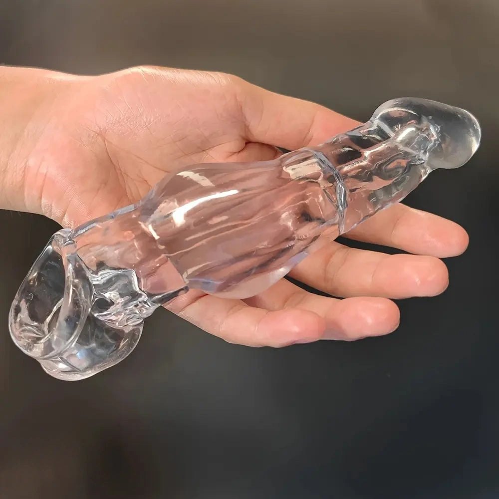 Clear PVC penis extension sleeve with ball loop, photo 2