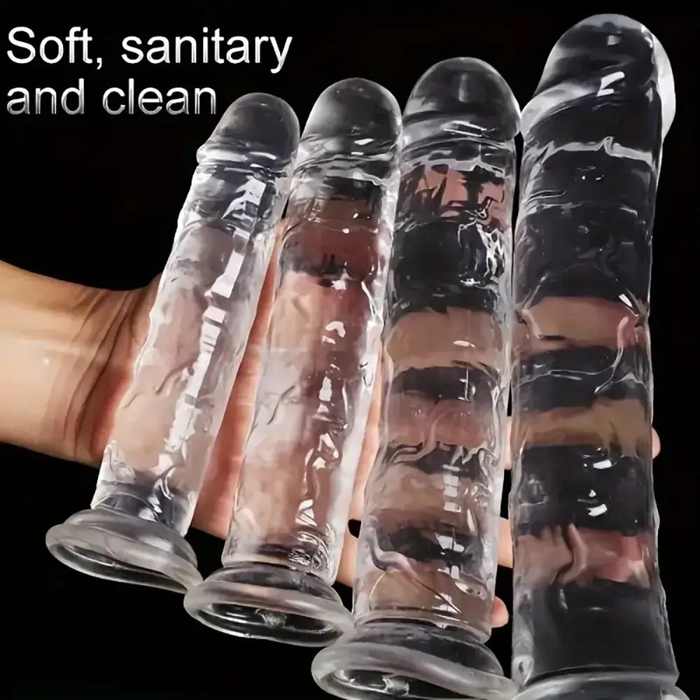 Clear realistic dildo with suction cup base, photo 1