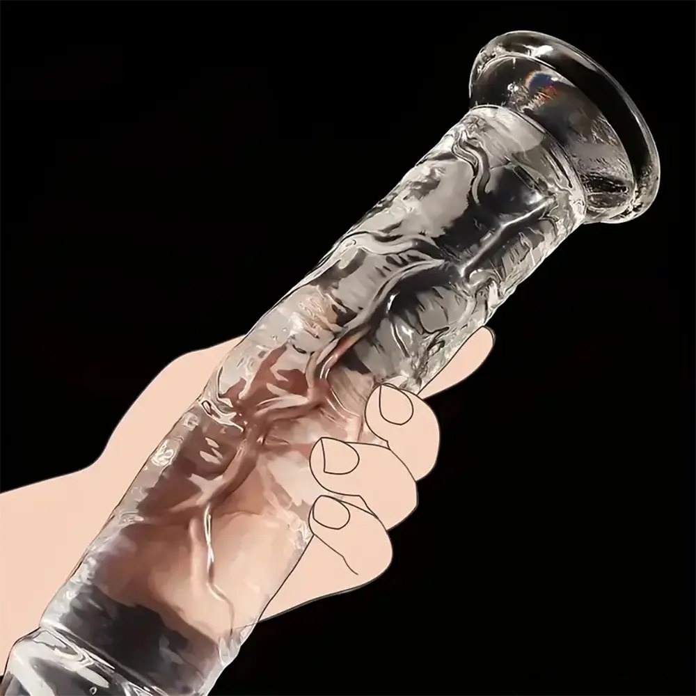 Clear realistic dildo with suction cup base, photo 2