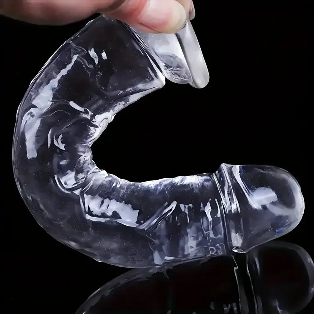 Clear realistic dildo with suction cup base, photo 3