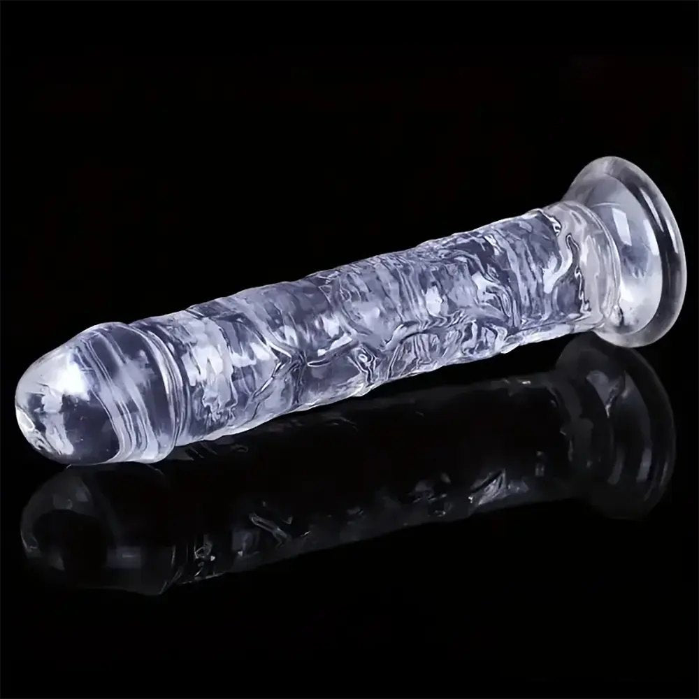 Clear realistic dildo with suction cup base, photo 4