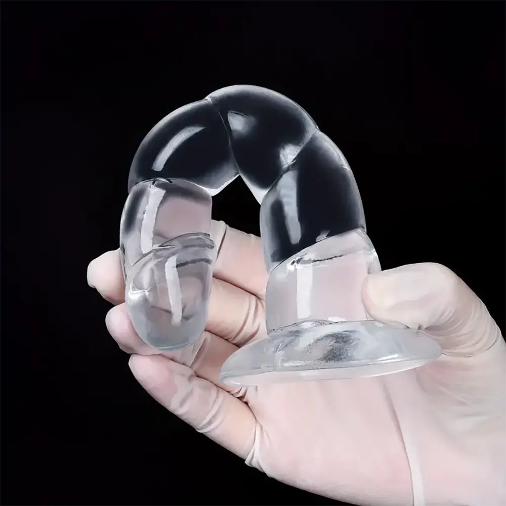Clear ribbed PVC fantasy dildo with suction cup base, photo 2