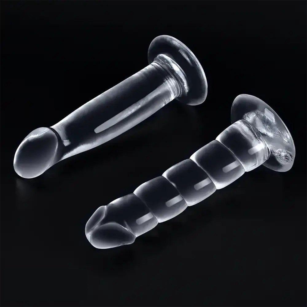 Clear ribbed PVC fantasy dildo with suction cup base, photo 4