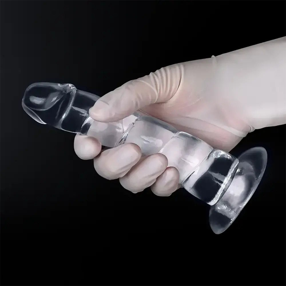 Clear ribbed PVC fantasy dildo with suction cup base, photo 5