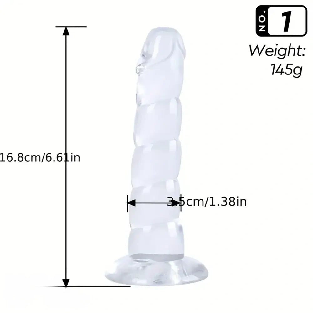 Clear ribbed PVC fantasy dildo with suction cup base, photo 6