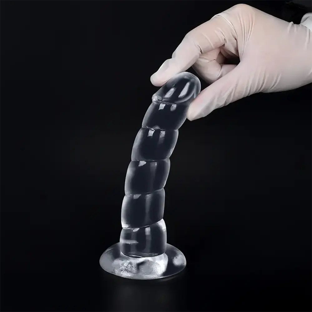 Clear ribbed PVC fantasy dildo with suction cup base, photo 9