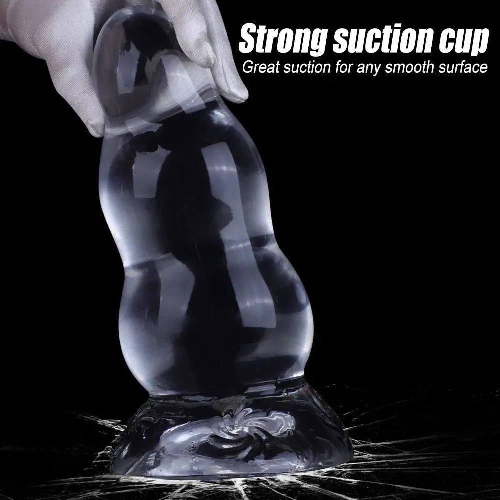 Clear ribbed TPE suction cup dildo, photo 2