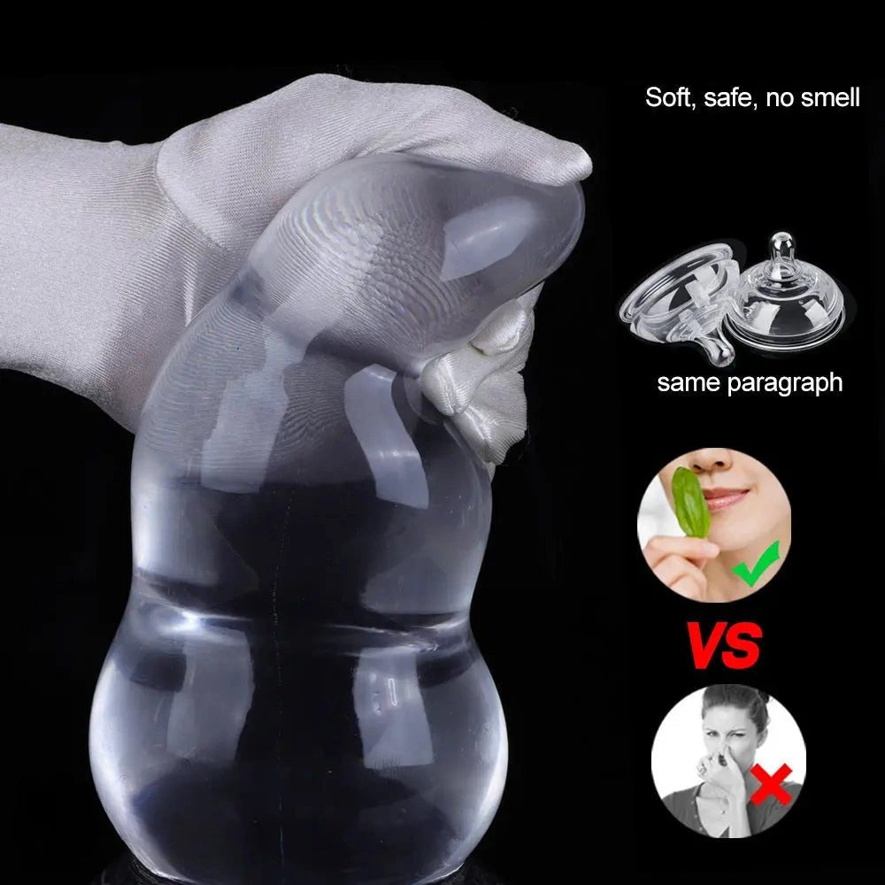 Clear ribbed TPE suction cup dildo, photo 3
