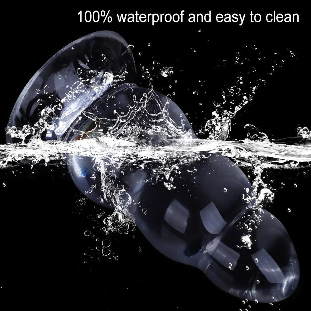 Clear ribbed TPE suction cup dildo, photo 4