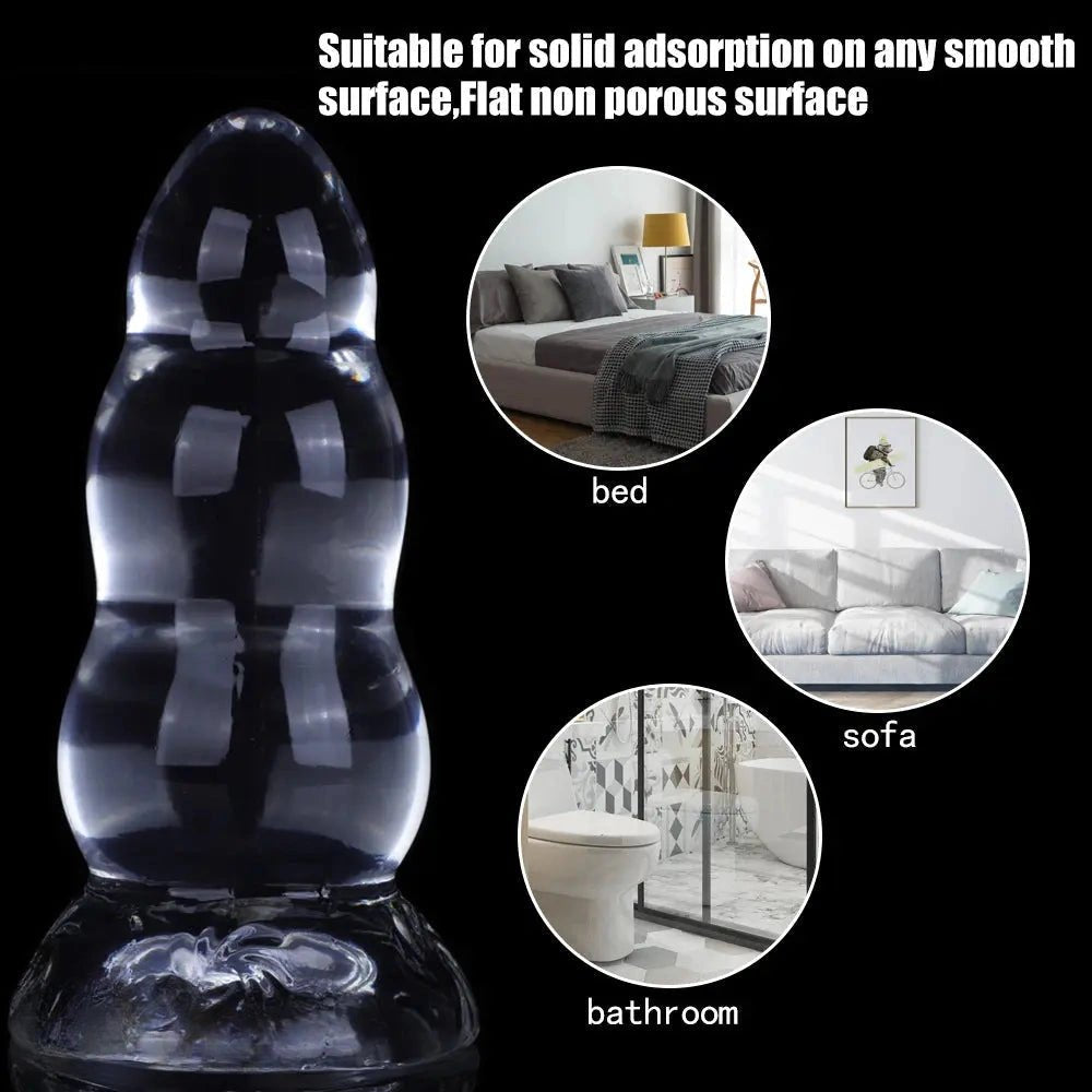 Clear ribbed TPE suction cup dildo, photo 6